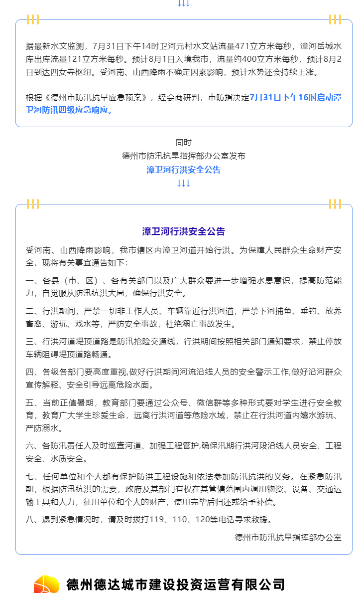 注意！漳衛(wèi)河道開始行洪，嚴禁垂釣、游玩、戲水……